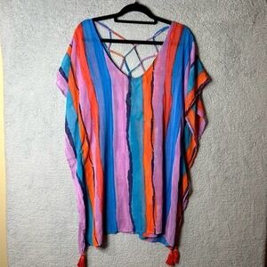 Palisades Beach Club Cover Up Women‎ OS One Size Multicolor Flowy Sheer Tassels